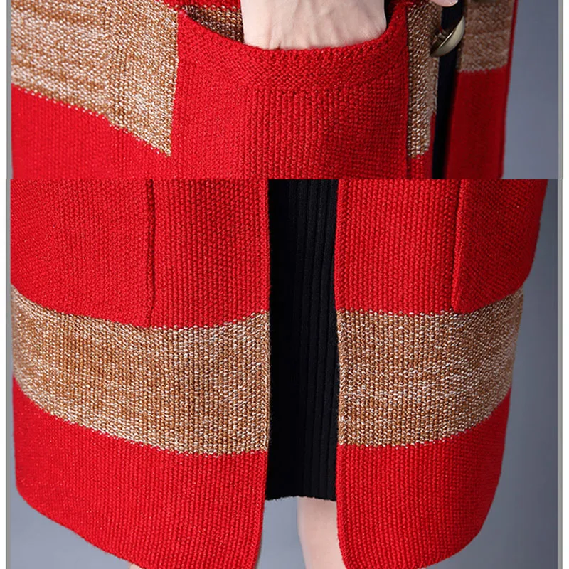 Women Spring And Autumn Sweater Coat New Womens 2020 Knitted Cardigan Large size Striped Medium long OK056 |
