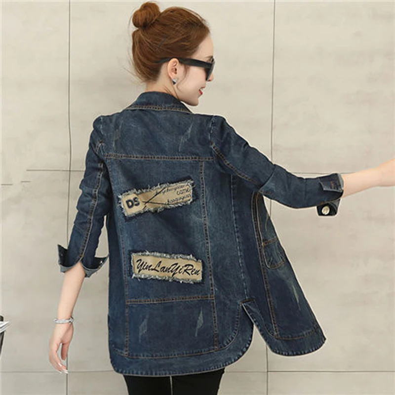 

2022 Spring And Autumn New Women's Casual Denim Jacket Femme Mid-length Korean Slim BF Windbreaker Long Sleeve Outerwear L105