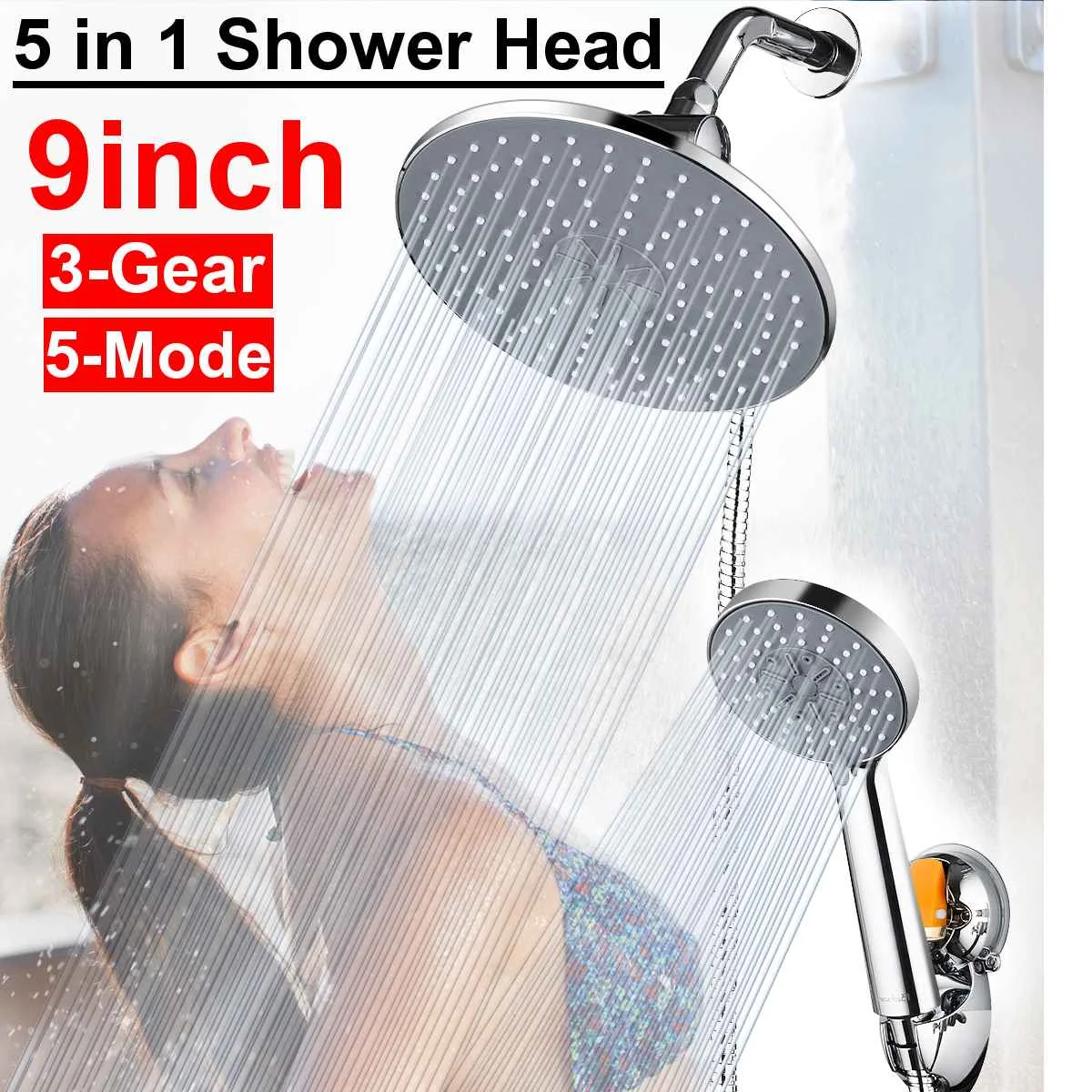 

Shower Head Water Saving Rain Handheld Shower Big 9 Inch 3 Mode Shower Water Pressure Bathroom Rainfall Shower SPA Shower Head