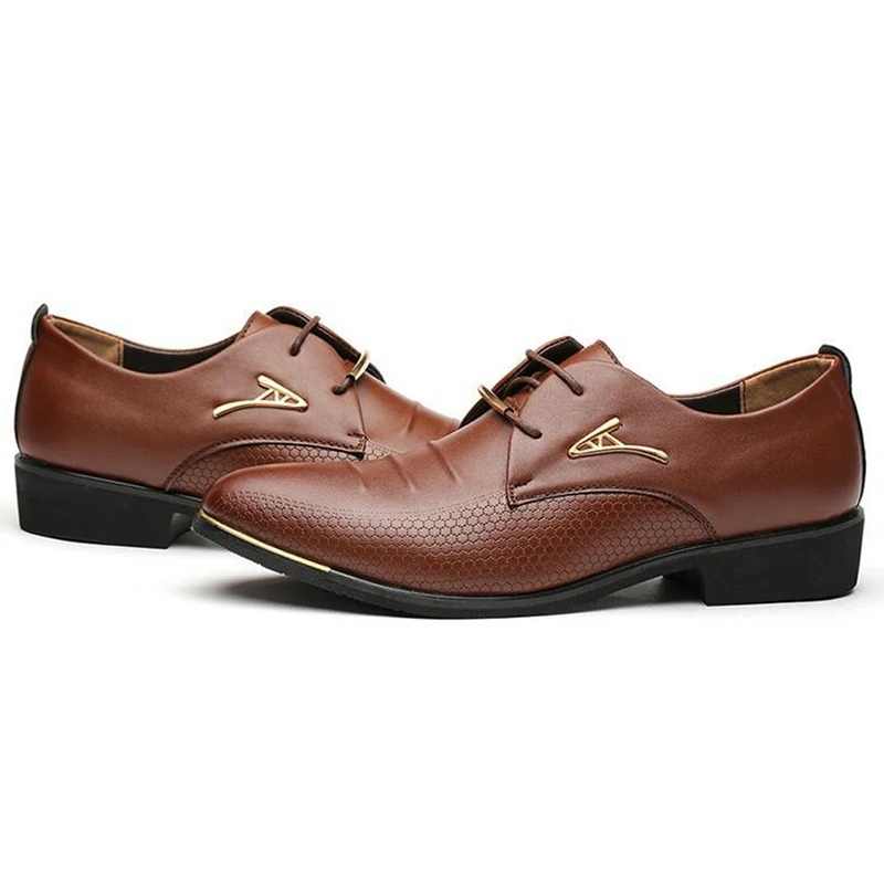 

2020 Classic Man Pointed Toe Dress Shoes Pu Leather Metal Decorative Buckle Formal Dress Lace-up Shoes Male Formal Shoes