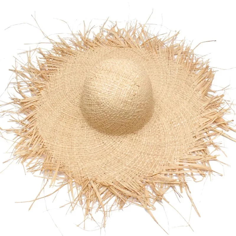 

Handmade Women Straw Sun Hats Large Wide Brim Gilrs High Quality Natural Raffia Panama Beach Straw Sun Caps For Holiday