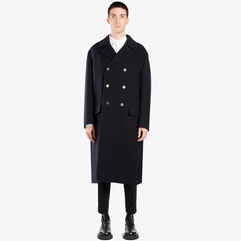 

S-7XL!!2020 Classic simple black double-breasted woollen coat for men