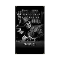 3x5fts skull with bowler hats smoking poker card wine flag