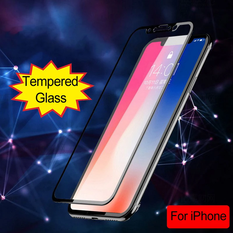 Закаленное стекло с полным покрытием 9H для Apple iPhone 7 6 6s 8 Plus X XS Max XR Защитная пленка