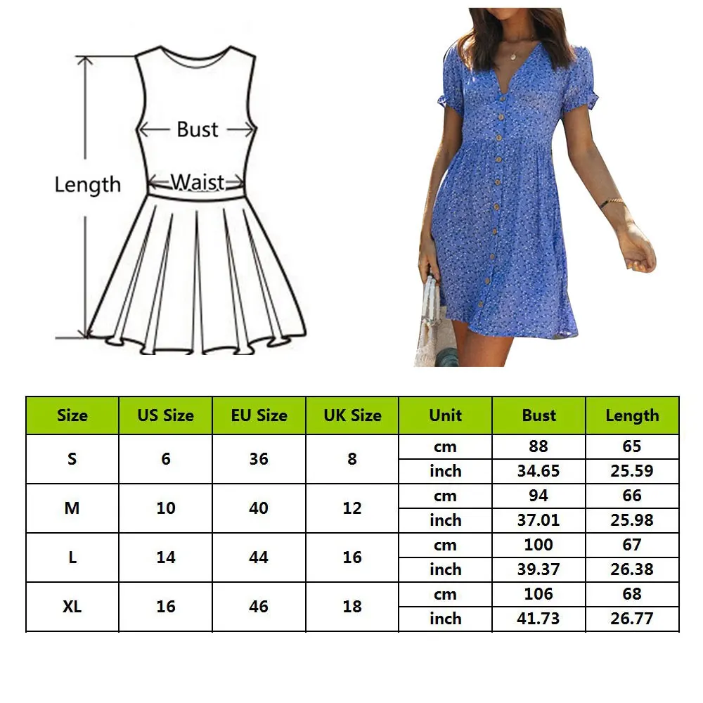 

Summer Elegant Ladies Fashion Print V-neck Short-Sleeve Sweet Dress Street-Wear