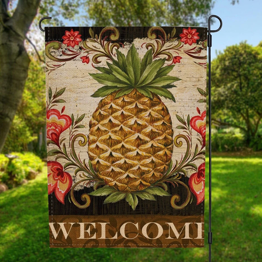 

Двусторонний баннер в виде ананаса для садового флага, украшение для дома с ветрозащитной резиновой пробкой и зажимом, 12,5 дюйма x 18,5 дюйма, ...