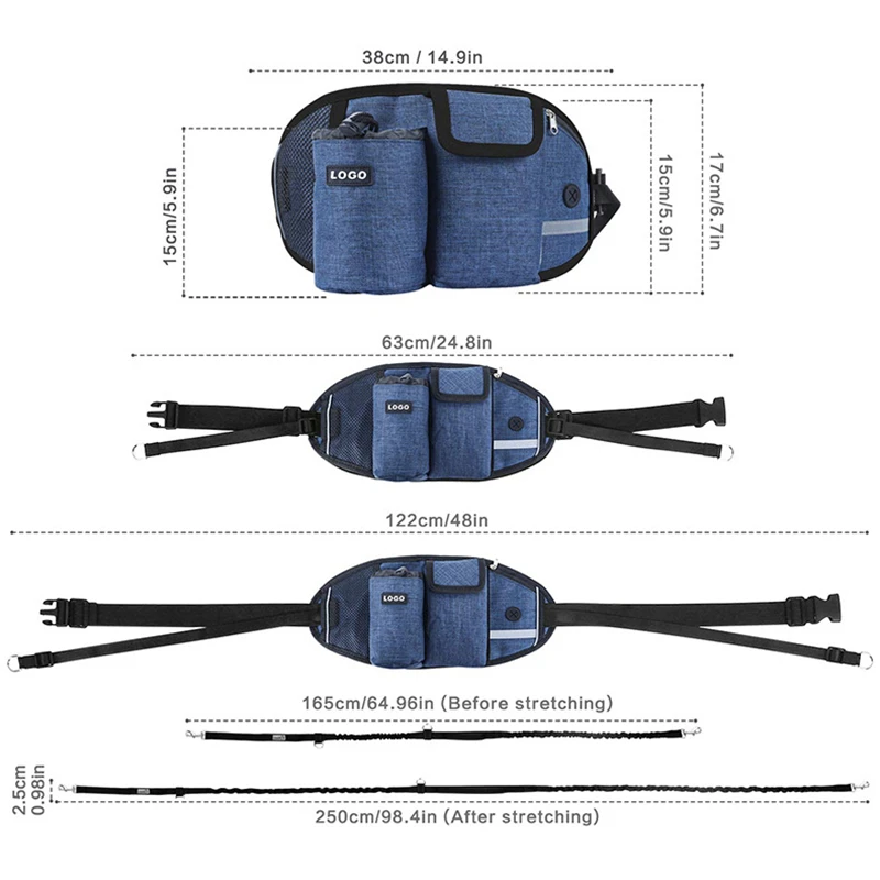 Bolsa de premios para perros, bolsa de premios con correas manos libres para entrenamiento de mascotas, correa el&aacute;stica para caminar, cuencos de alimentaci&oacute;n, bolsas para taza de agua-4