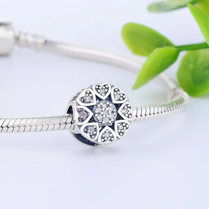 Шарм браслет женский из серебра 925 пробы с круглым сердцем|Бусины| |