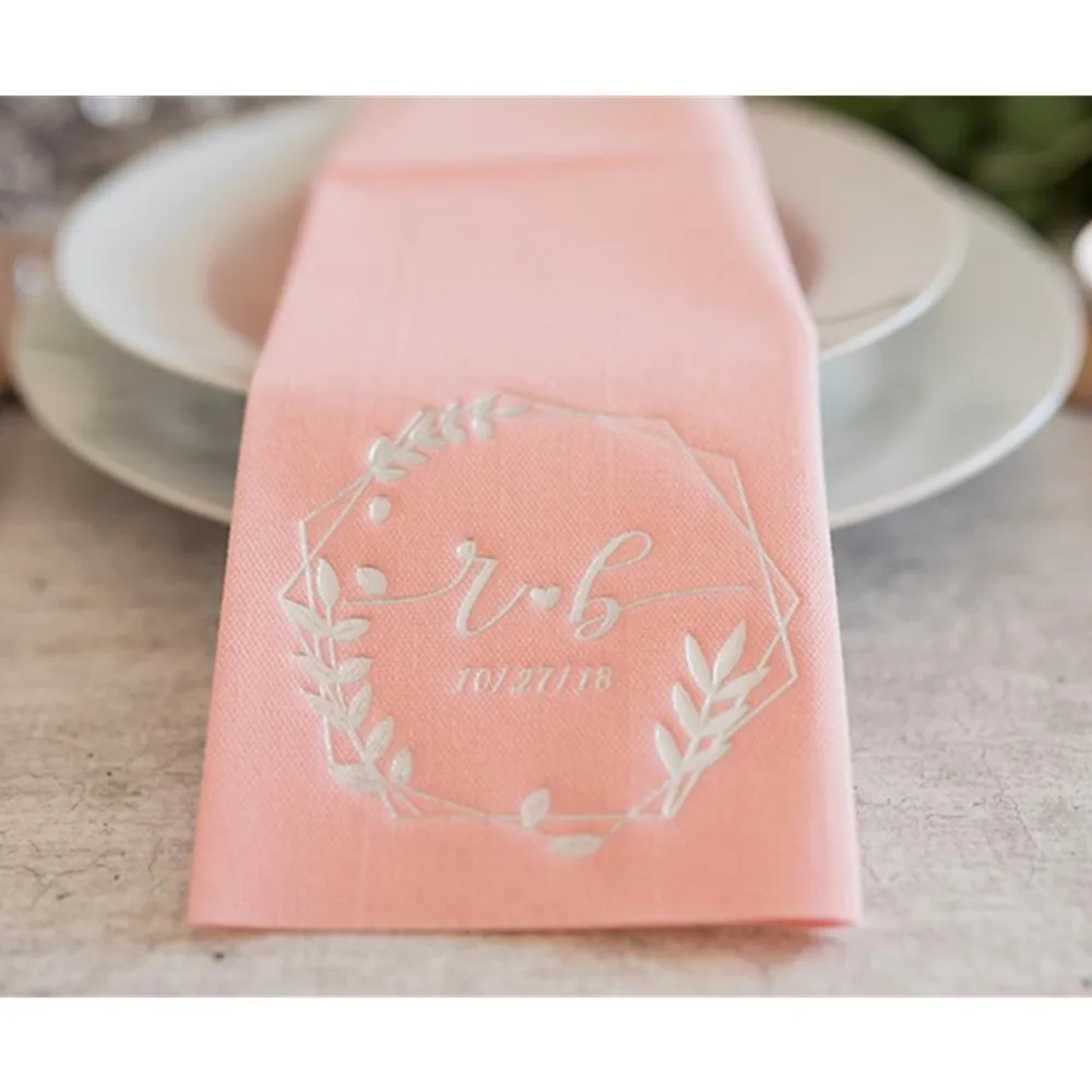 Скидка Индивидуальный логотип любой текст Baby Shower свадебные душевые салфетки Serwetk персонализировать свадебные столовые салфетки Bedruckte Servietten