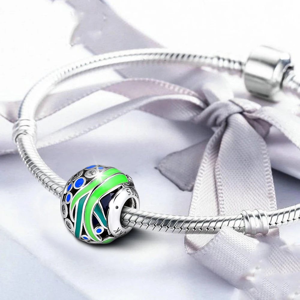 Подходит для браслетов Pandora с подвесками океанская жизнь бусинами зеленой эмалью