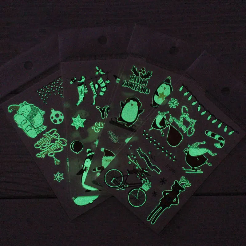 

Waterproof Temporary Tattoo Sticker Luminous Fake Tatoo Christmas Day cartoon animal gift Flash tatto Taty Glowing in Dark kid