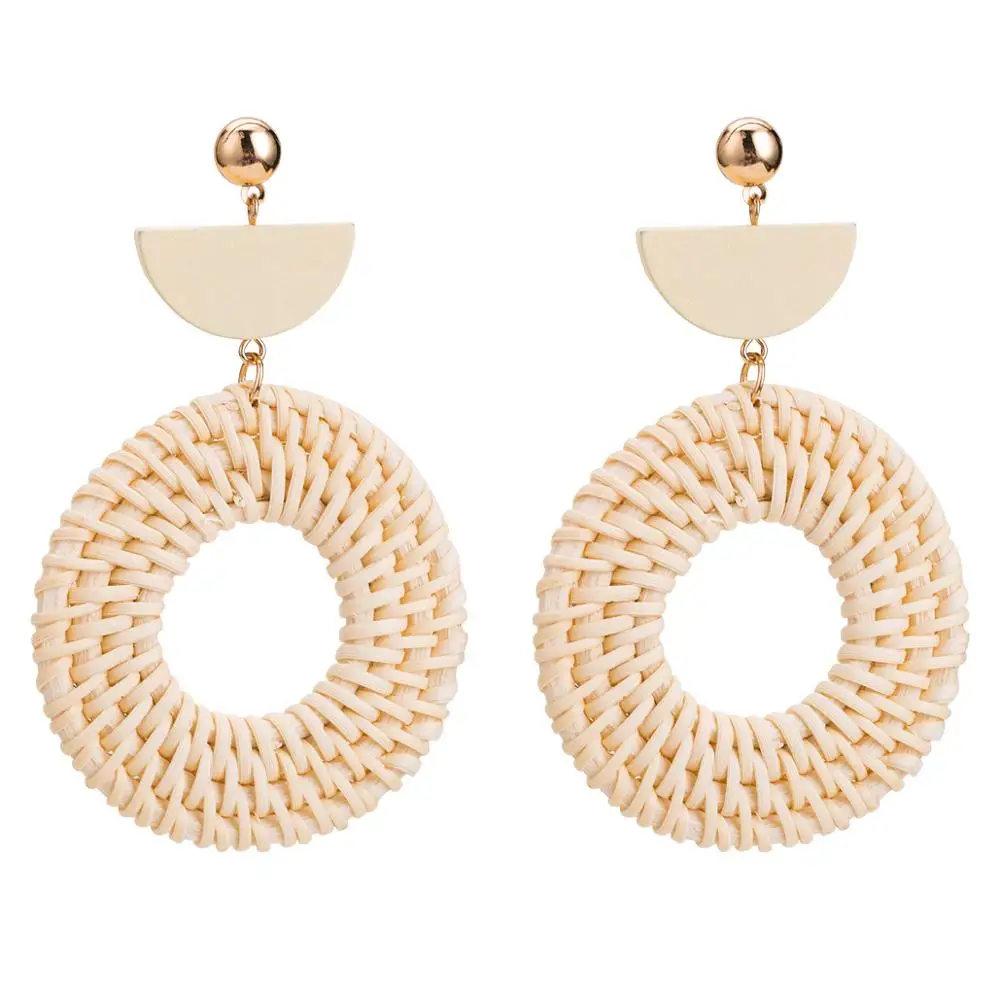 Модные крупные брендовые Многослойные плетеные женские серьги кольца из дерева