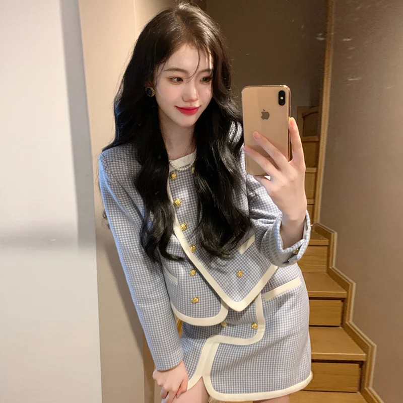Костюмы с юбкой Qianniao клетчатая куртка женская одежда на весну и осень новинка 2021