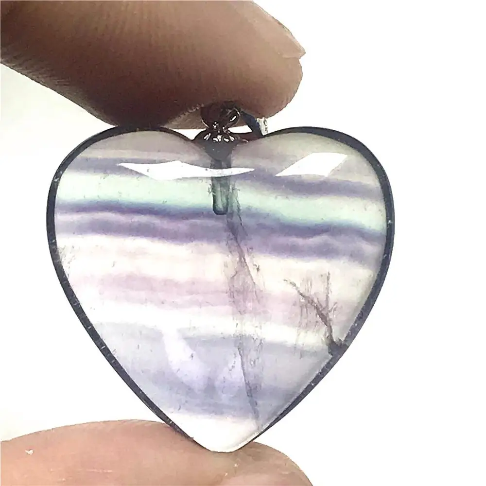 

Top Natural Fluorite Heart Pendant Jewelry For Woman Lady Man 22x7mm Love Crystal Beads 925 Silver Purple Rainbow Gemstone AAAAA