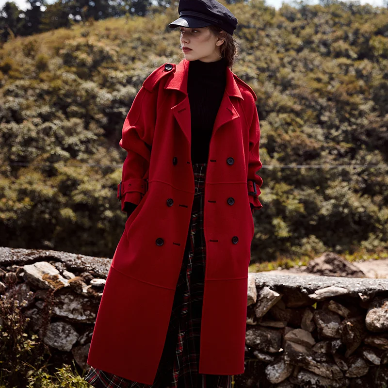 

High End Cashmere Overcoat Women's Middle Long 2021 New Double Faced Woolen Cloth British Style White Wool Overcoat