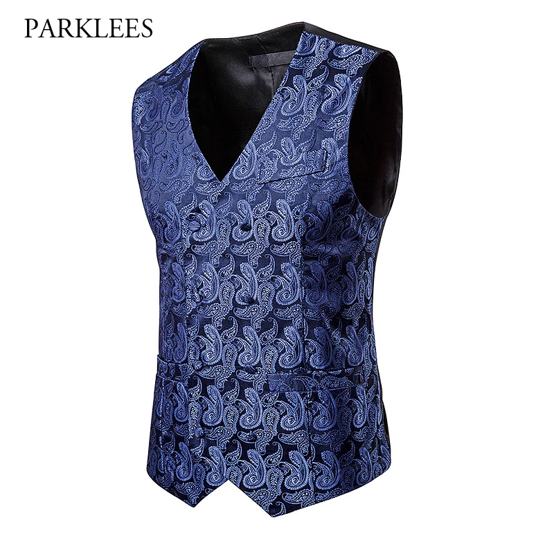

Men's Classic Paisley Suit Vest 2019 Brand New Slim Fit V-Neck Waistcoat Men Wedding Party Prom Gilet Chaleco Hombre Plus Size