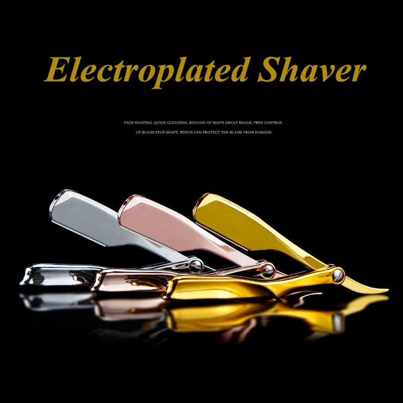 

New Electroplating men's Straight Razor Hairdresser Hair Shaving Armpit Hair Pubic Hair Folding Razor Hair Removal Tool G1113