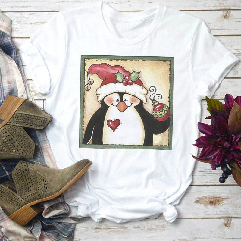 

Merry Christmas Cute Penguine Print Women/Men T-shirt Fashion Graphic T Shirts Female Kawaii Casual Short Sleeve Tops Tee
