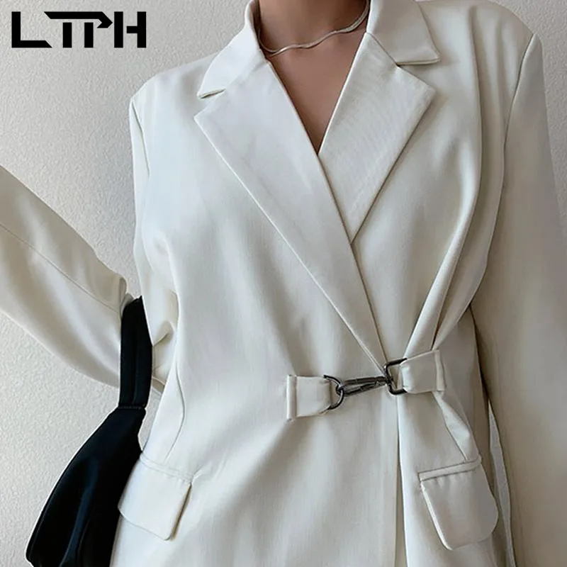LTPH-Chaqueta holgada de manga larga para mujer, chaqueta con diseño de hebilla de metal, Estilo vintage, informal, combina con todo, primavera 2021