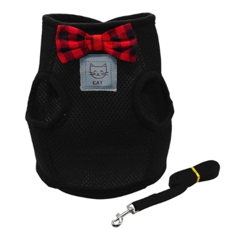 

Breathable Bowtie Cat Harness and Leash Kitten Mesh Cat Clothes Small Dog Puppy Walking Running Harnesses Pet Product Supplies
