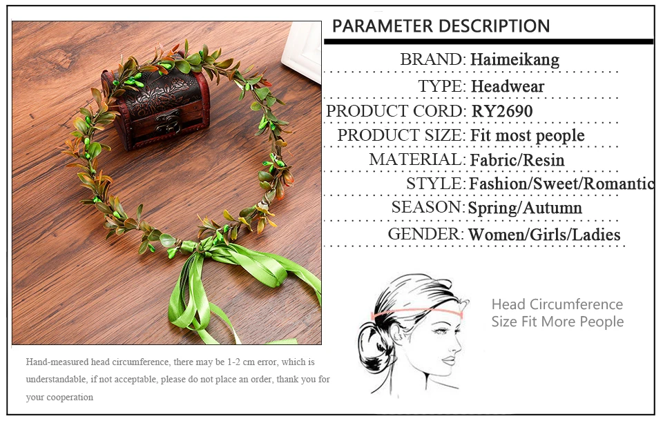 Haimeikang Green Leaf Wreath Crowns Headband Women Hair Accessories Headdress Girl Floral Garlands Wedding Party Floral Headwear
