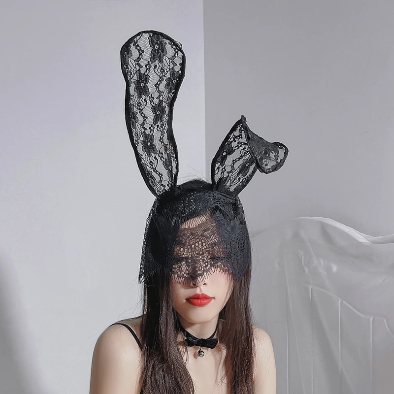 Черное сексуальное Маскарадная маска из кружева сетки ободок с заячьими ушами