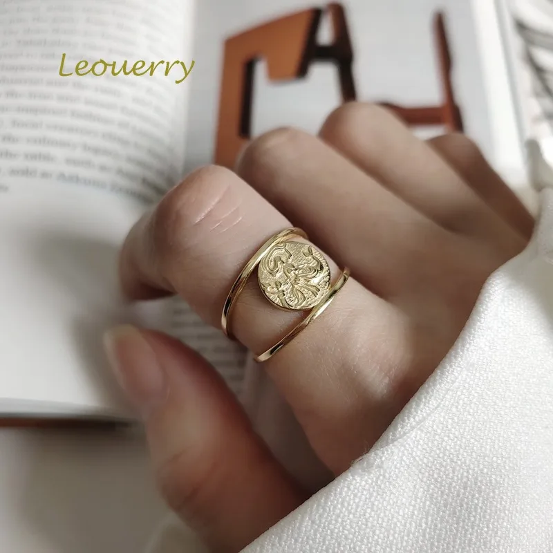Leouerry 925 пробы серебряное тисненое кольцо русалки золотое круглое креативное