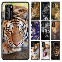 lion tiger animals case for huawei p30 p40 p20 pro p10 lite p smart z 2021 2020 2019 smartphone black soft silicone couqe cover
