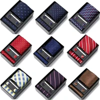 wholesale high quality 7 5 cm jacquard tie handkerchief cufflink set necktie box wedding accessories fit formal party