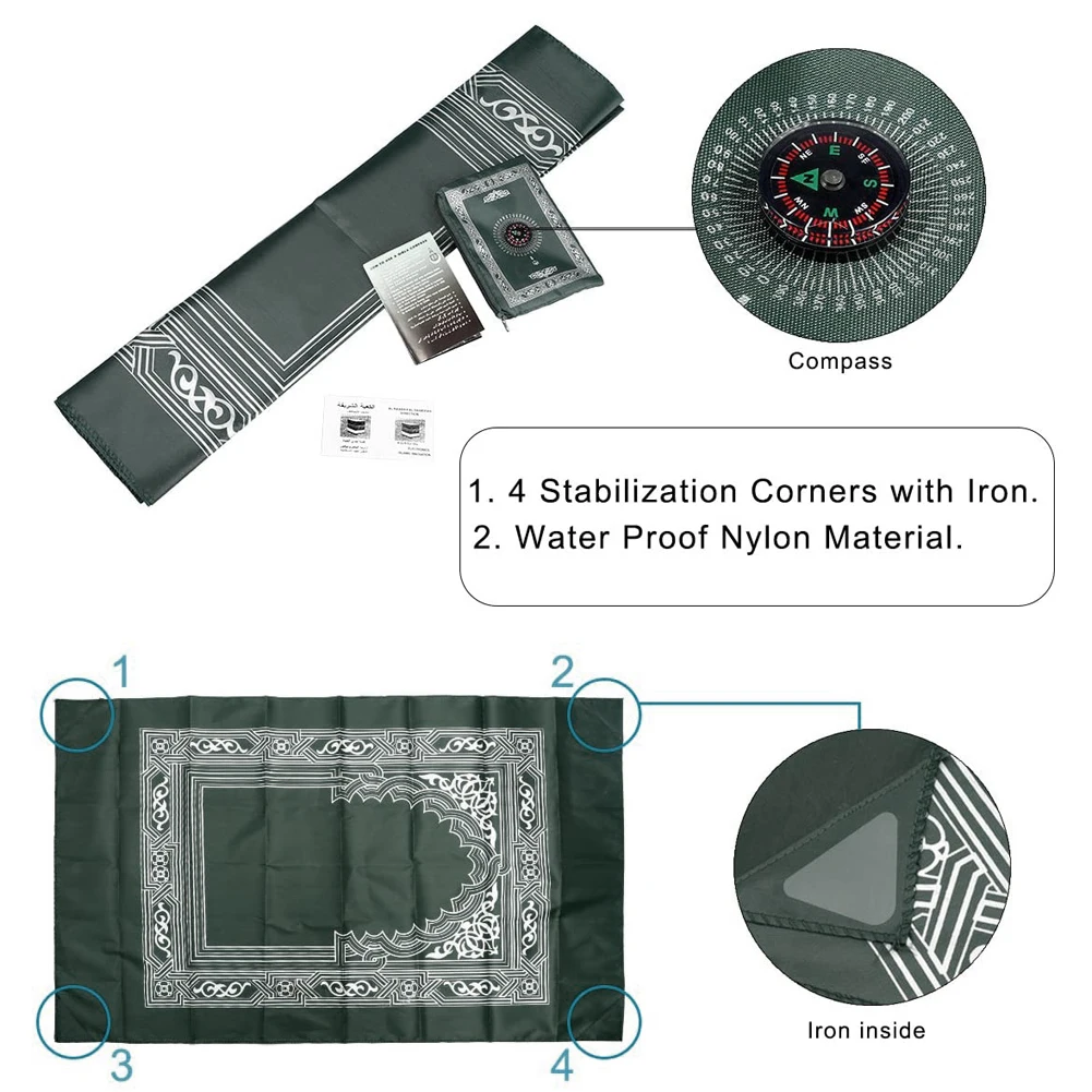 

Muslim Prayer Rug Islamic Muslim Praying Mat Carpet Blanket Pocket Portable Print With Compass Bag For Travel Home Multicolor