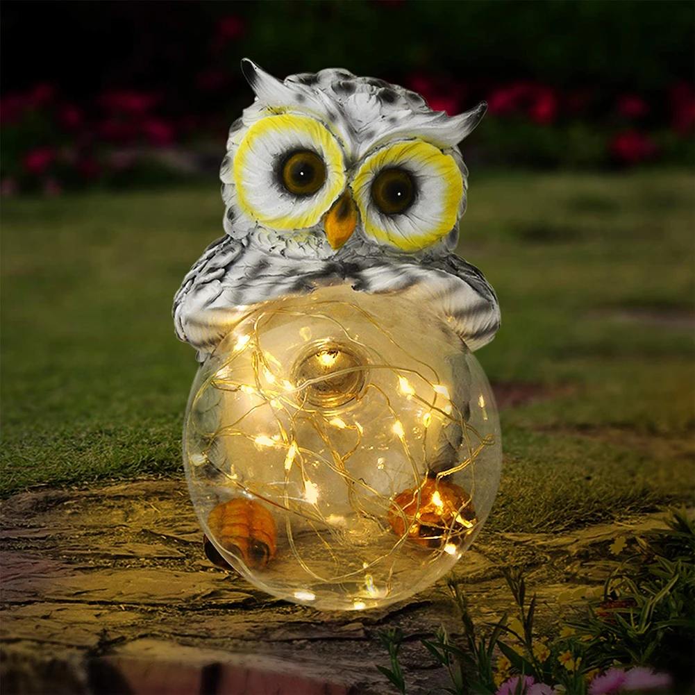 

Solar Powered Light Owl Shape Holding Ball 30 LED Stake Lamp Resin Bird Sculptures Garden Courtyard Pathway Lawn Yard Lighting