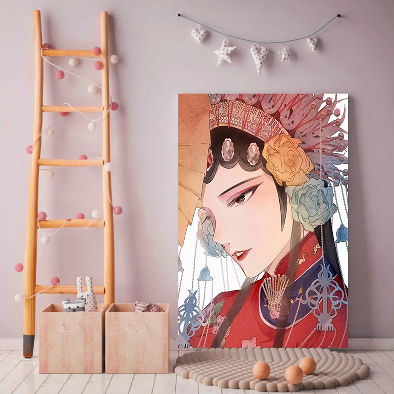 Краска по номерам искусство женщина носить кимоно Hanfu красота Пекинская опера