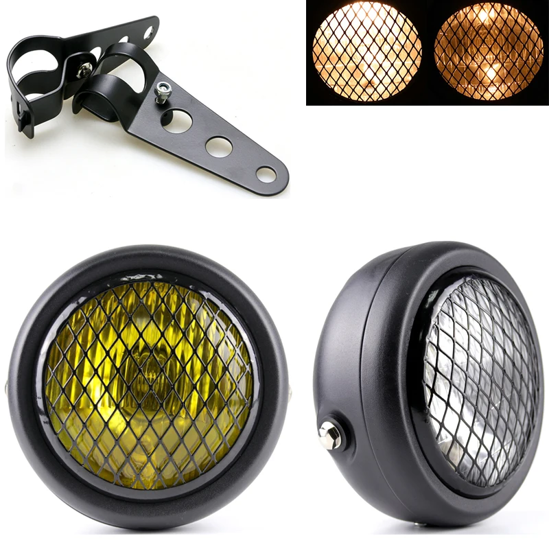 

Мотоцикл абажур фары Универсальный мото Ретро кронштейны монтажными головками под светильник Мотоцикл Скутер Винтаж 12V светильник с Гриль ...