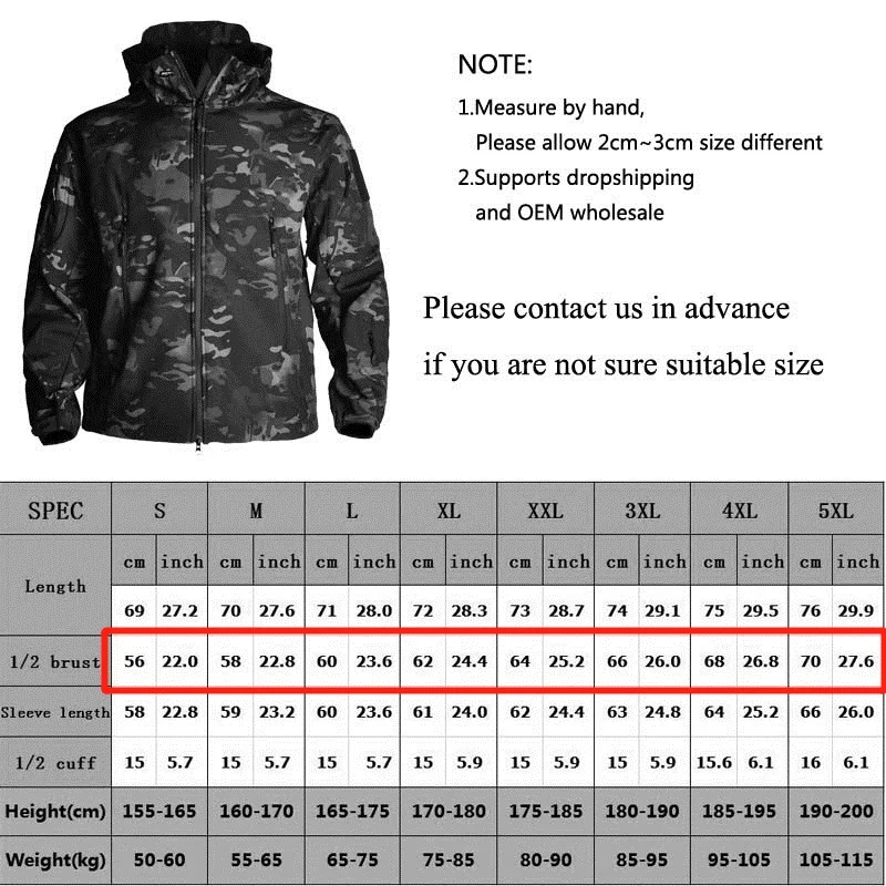 

HAN Wild Cycling Jackets Shark Skin Soft Shell Tactical Jacket Men Waterproof Fleece Clothes Camouflage Army Military Jacket