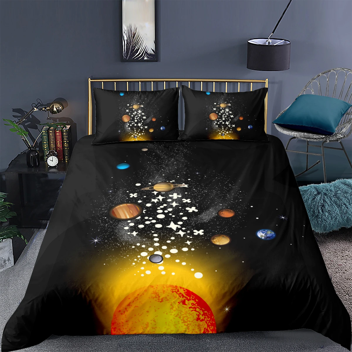 

3D Black Bedding Set Starrysky Duvet Cover Sets Modern Comforter Cases Pillow Slips Full Double Single Twin Queen Size 140*210cm