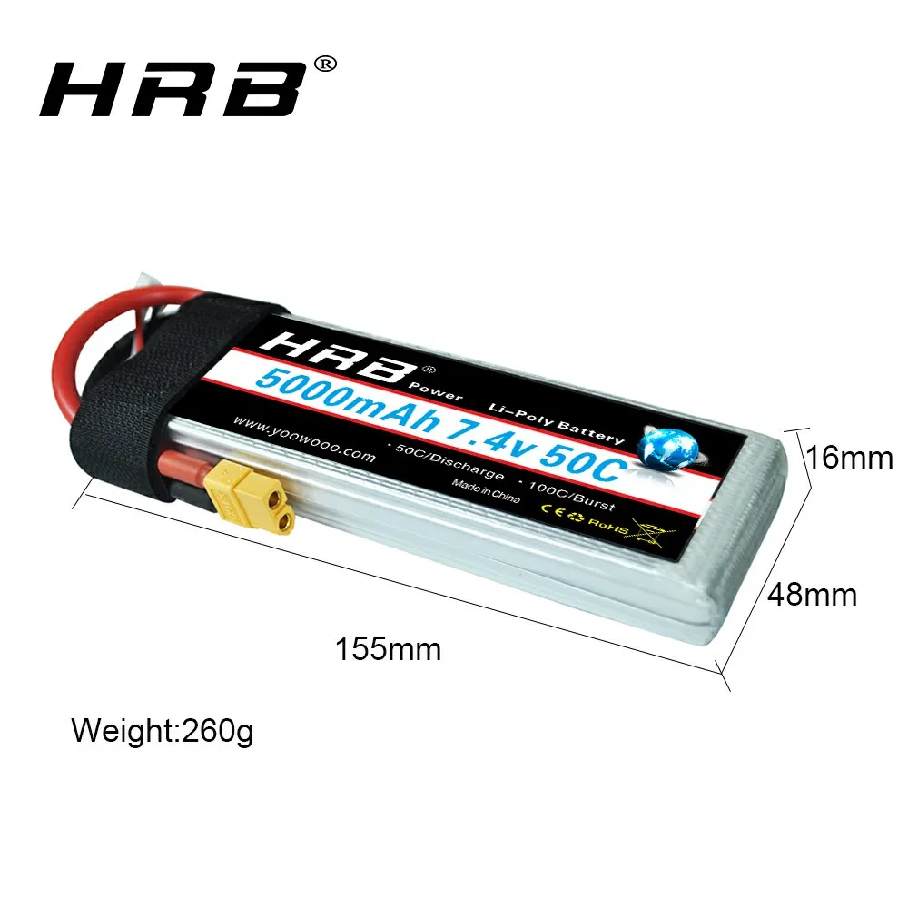 2 упаковки HRB 7 4 в 5000 мАч Lipo батарея 2S 50C с разъемом XT60 T deans для радиоуправляемого