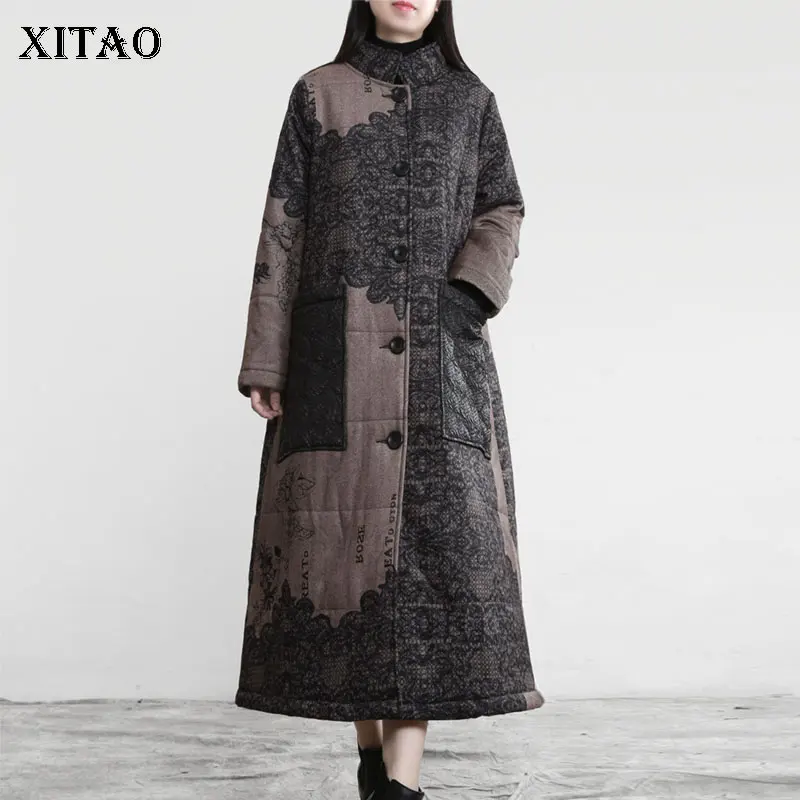 

XITAO, винтажные парки с вышивкой, модные, маленькие, свежие, с одним нагрудным карманом, размера плюс, богиня, веер, повседневный стиль, парки, ...