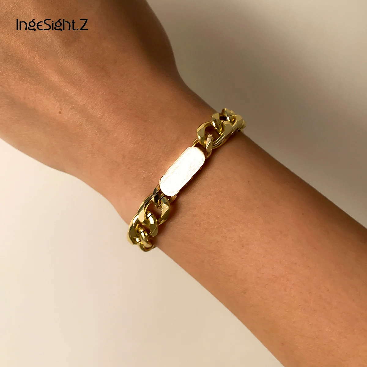 

IngeSight.Z Kpop Thick Chunky Curb Chain Bracelets Bangles for Women 2021 Fashion Gold Color Link Chain Wrist Bracelets Jewelry