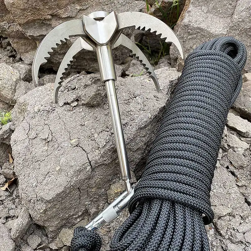 

Folding Gravity Grab Hook Outdoor Rock Climbing Rescue Claw Survival Mountaineering Hook Tool Multifunctional Stainless Steel