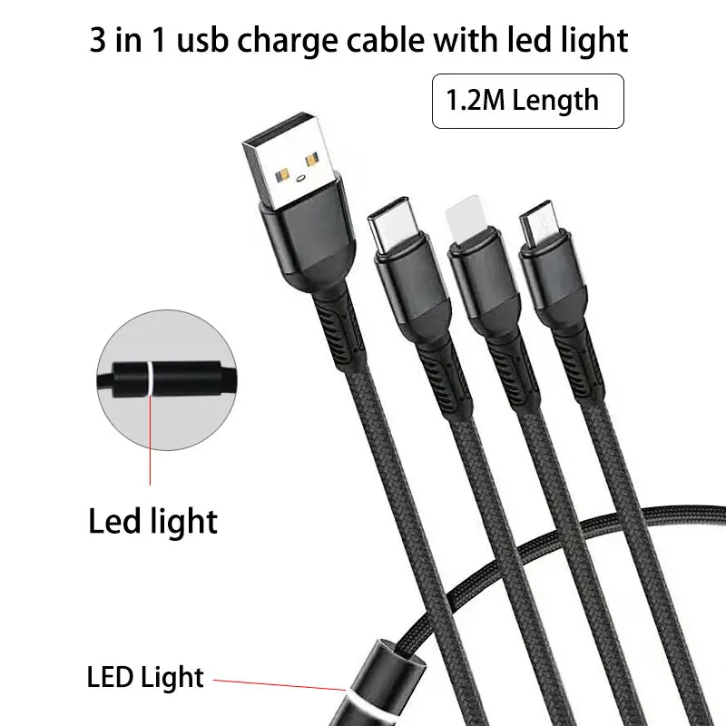 

Зарядный кабель с несколькими Usb-портами для Oppo Huawei Nova5 Mate30 P30, светодиодный светильник Type-c, зарядная линия для Samsung S9 S10, микро-кабель для Vivo