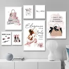 Модный художественный постер розового цвета, роскошная Холщовая Сумка на высоком каблуке, Настенная картина, украшение для салона красоты для девочек, креативная картина