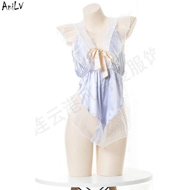 

Женская Сексуальная кружевная шелковая ночная рубашка AniLV с бантом, купальник, костюм, боди, купальник, форма, соблазнительное нижнее белье, ...