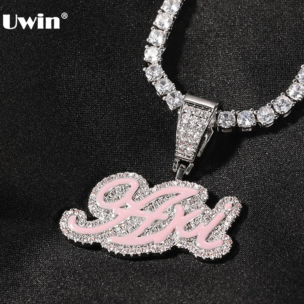 Review UWIN Custom Enamel Pendant Name Necklace Iced Cubic Zirconia Jewelry DIY Hip Hop Jewelry Name Pendants for Gifts