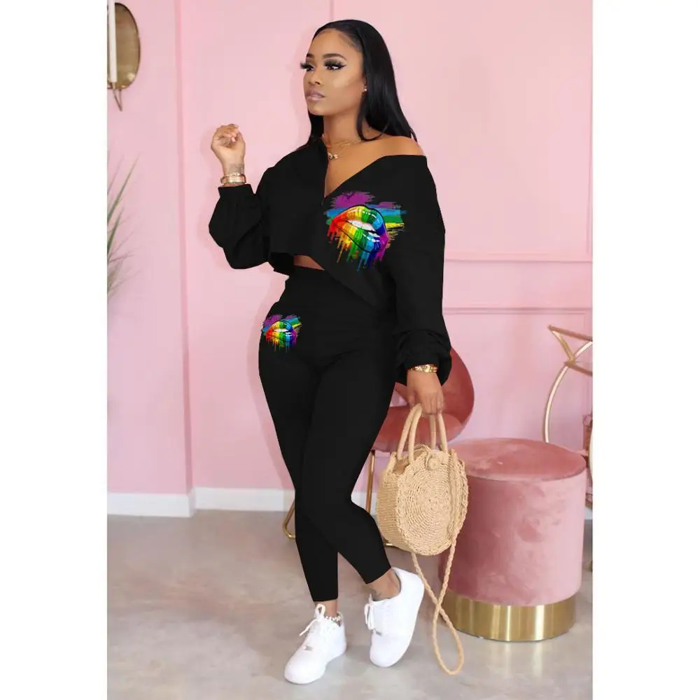 Женский комплект из 2 предметов свободная футболка с V-образным вырезом и принтом