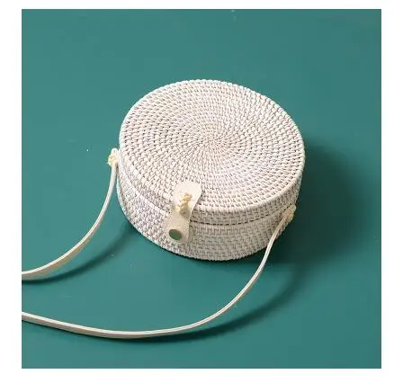 whitepikou20x8 Плетеная Сумка из ротанга, круглая соломенная сумка на плечо, маленькие пляжные сумки, женские летние полые сумки ручной работы, сумки через плечо - Цвет: whitepikou20x8
