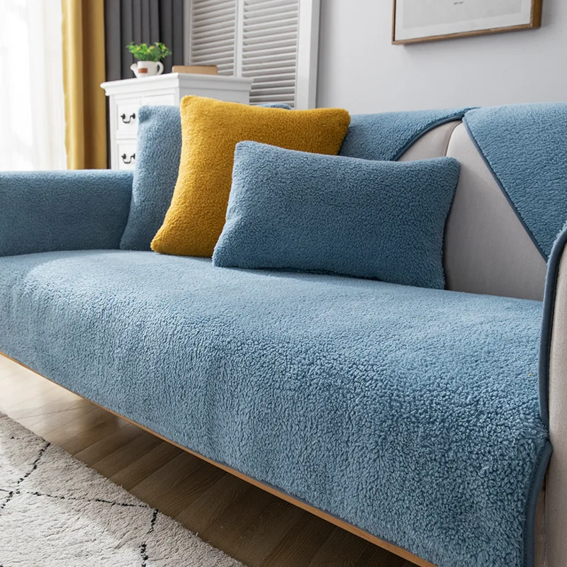 

Rushed WInter Soild Color Non-slip Sofa Covers Towel Soft Plush Couch Cover For Living Room Bay Window Decor Sofa L-shaped Pad