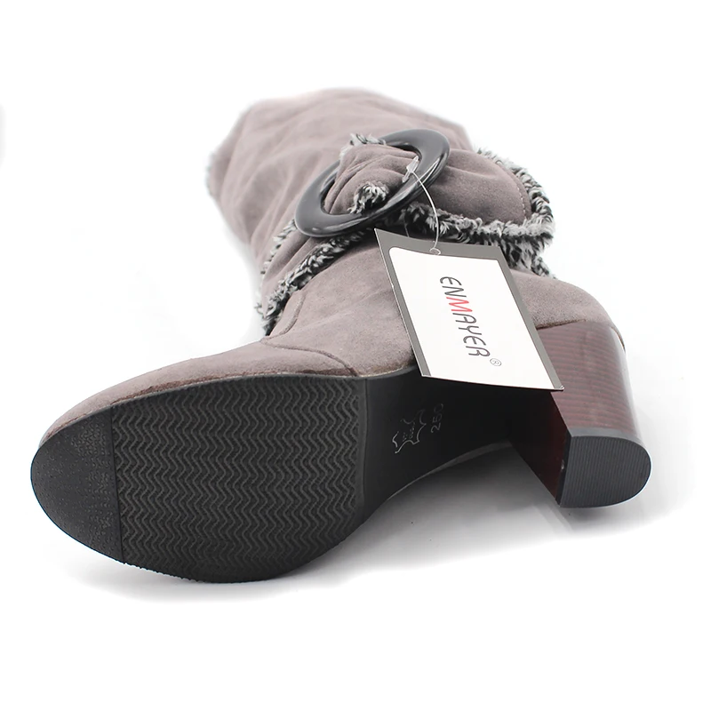 

ENMAYER Women Over Knee High Boots Sexy Square High Heels Winter Shoes Buckle Decoration Winter Shoes for Women Euro size 34-43