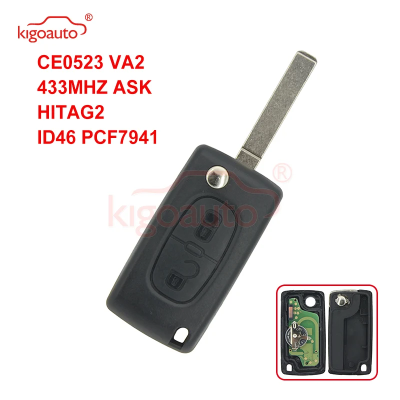 Пульт дистанционного управления Kigoauto CE0523 2 кнопки VA2 434 МГц pcf7941 для Peugeot 207 307 407