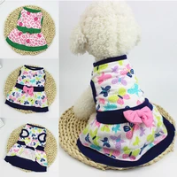 cute butterfly floral printed dog dress cotton bowknot pet clothes flower printed puppy cat dress skirt for small medium dog new