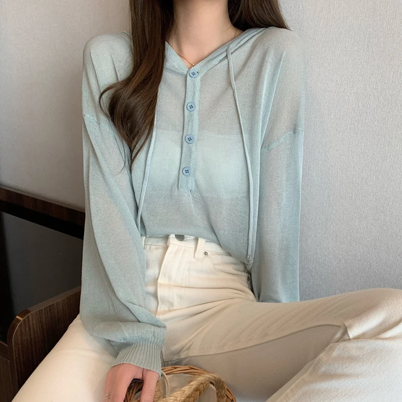 

Korean Sweet Chic O Neck Long Sleeve Women Sweater Japanese Hollow Out Thin Sueter Mujer Vintage Single Breasted Jumpers